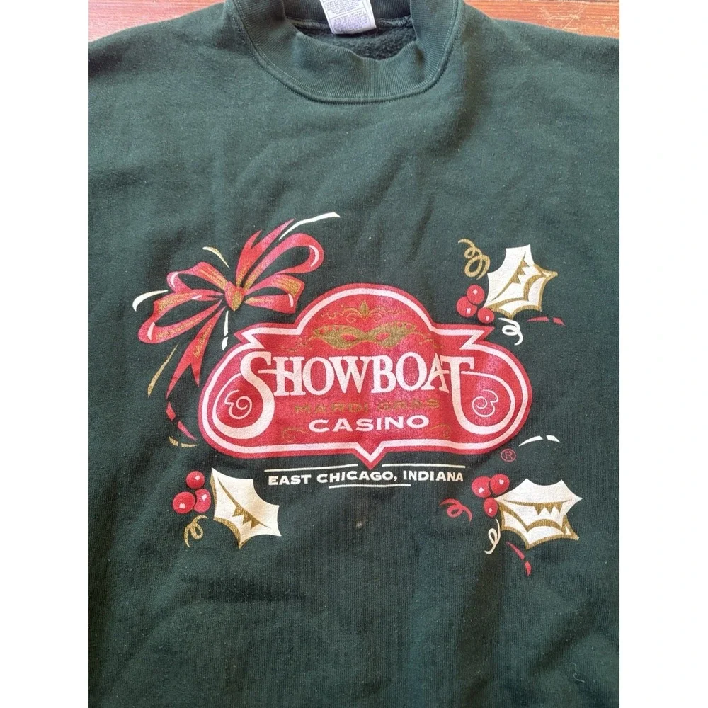 VINTAGE Showboat Las Vegas Casino Sweater Crewneck Indiana Green‎ Size XL